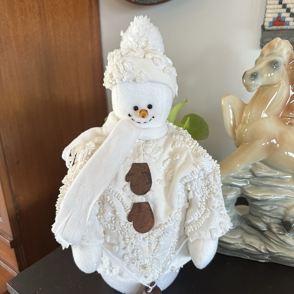 VTG Chenille Christmas Country Cottagecore Weighted Bottom 16.5" Snowman